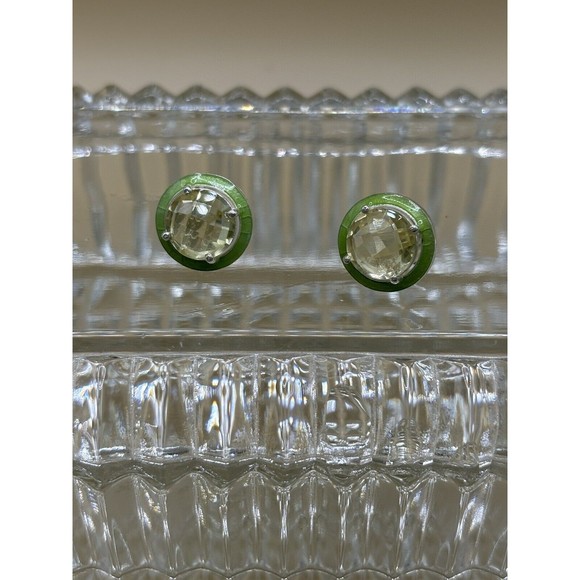 Faceted Citrine & Green Enamel Stud Earrings  From Closed Jewelry Store Gift Box - Picture 4 of 10